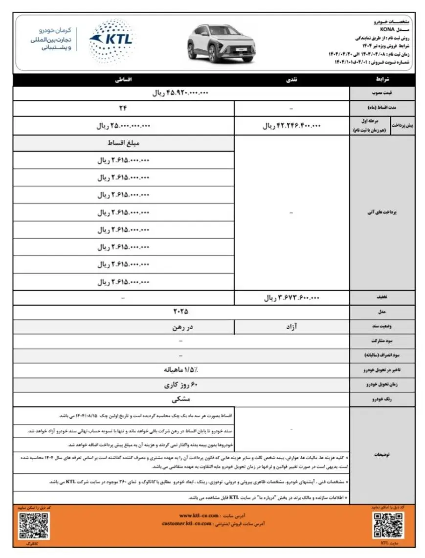 کونا 2025 فروش