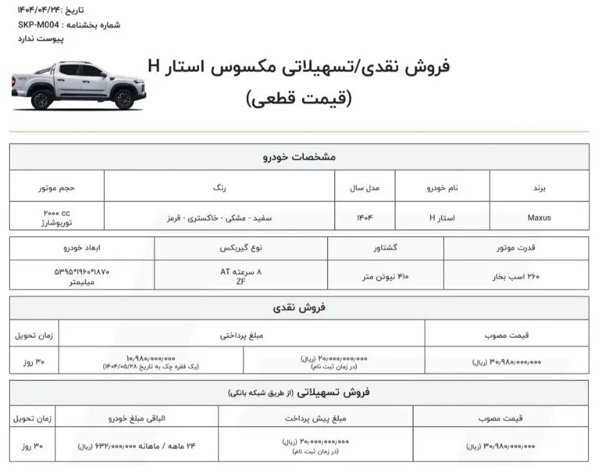 شرایط فروش مکسوس استار