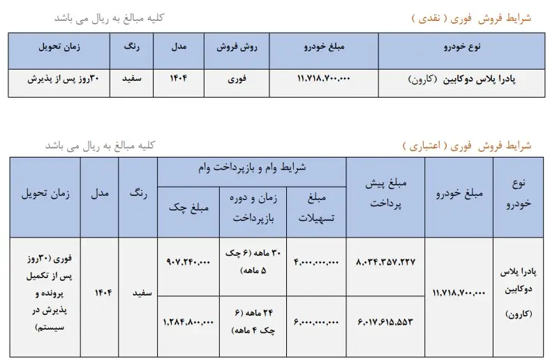 شرایط فروش کارون سایپا تیرماه