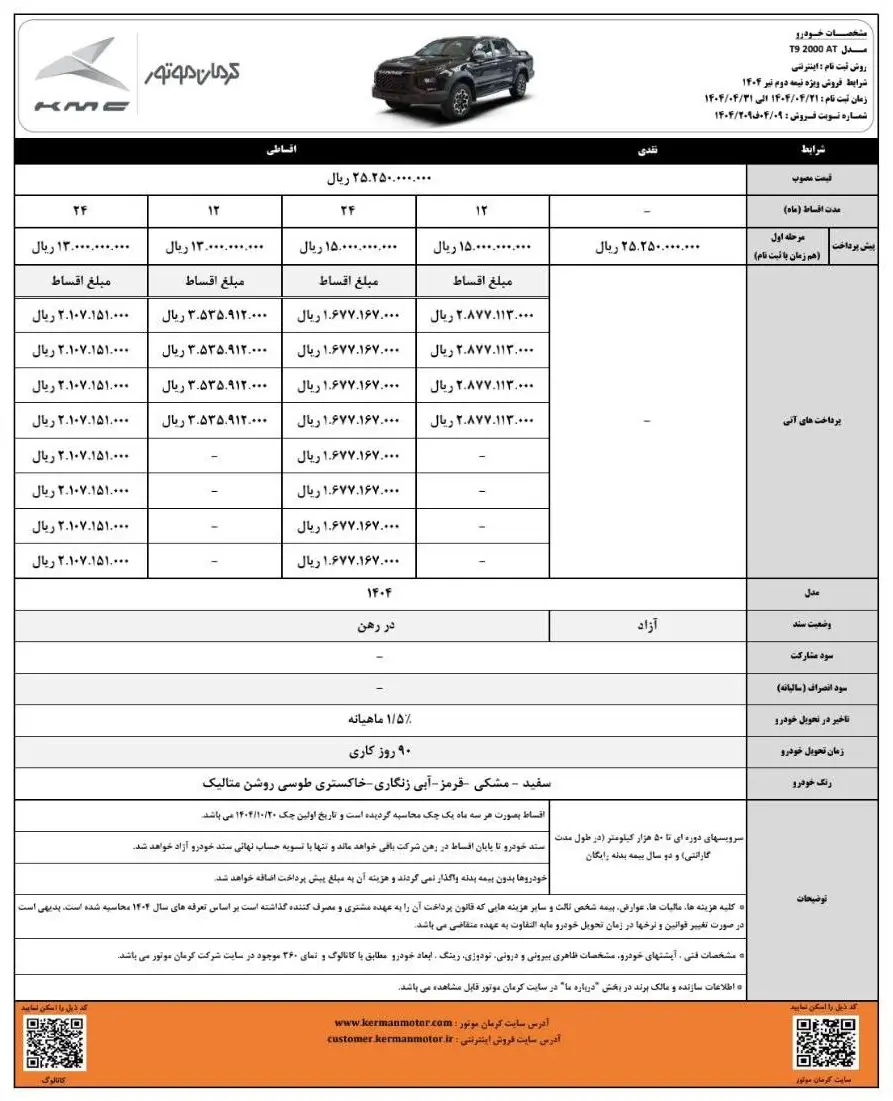 کی ام سی تی 9 فروش تیرماه