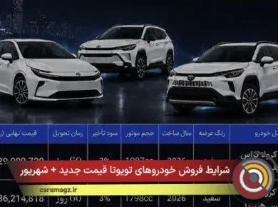 شرایط فروش خودروهای تویوتا قیمت جدید + شهریور 1405