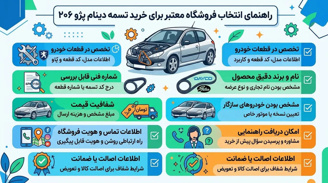 راهنمای انتخاب فروشگاه معتبر برای خرید تسمه دینام پژو 206